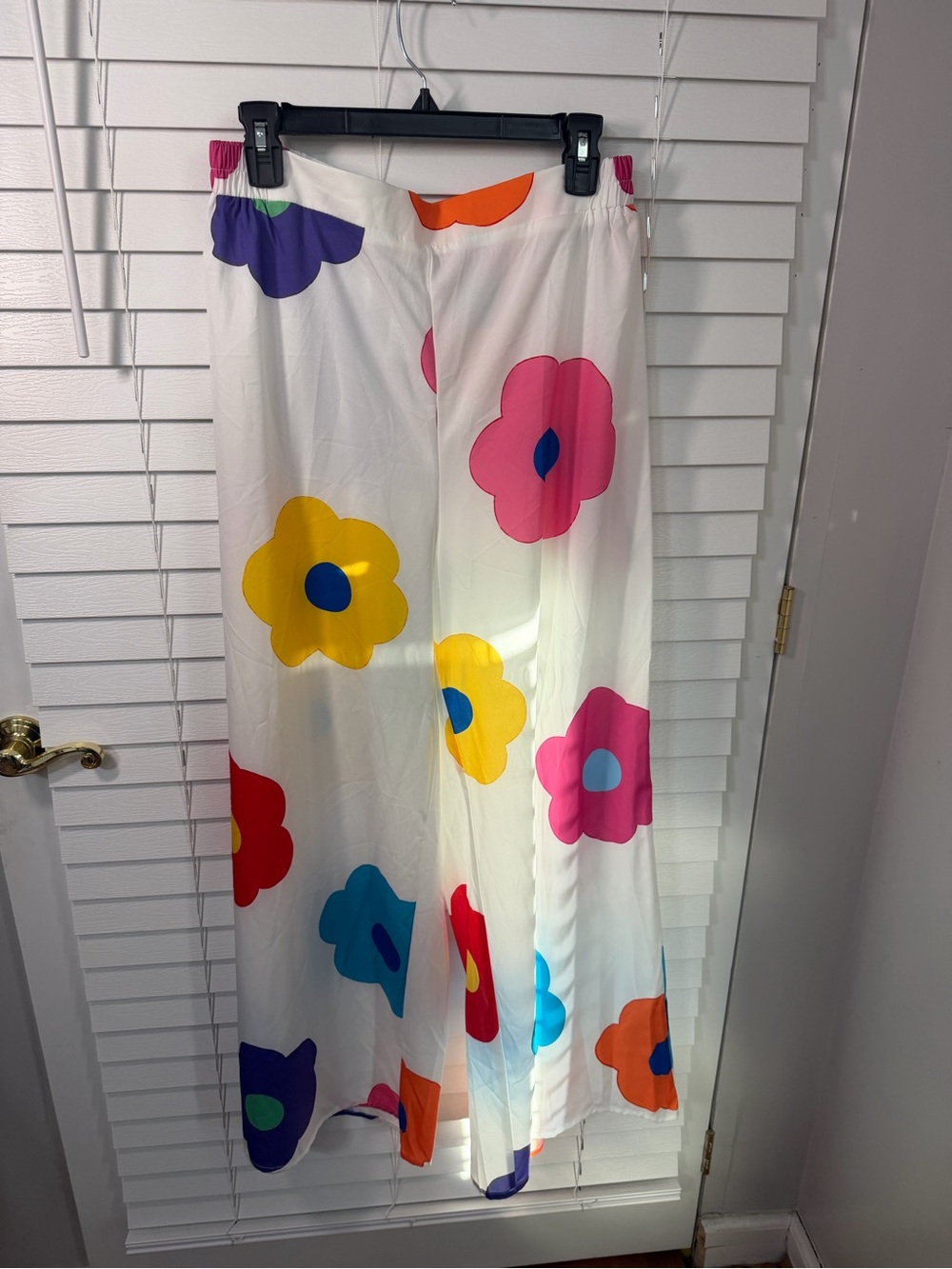 White Wide Leg Pants with Colorful Floral Print